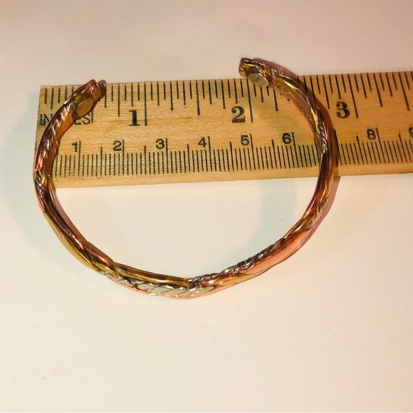 Sterling Silver Copper Brass Hammered Braided Cuff Bracelet Native American Vtg - Picture 5 of 16